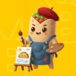 Burrito de guisado en caricatura disfrazado como pintor